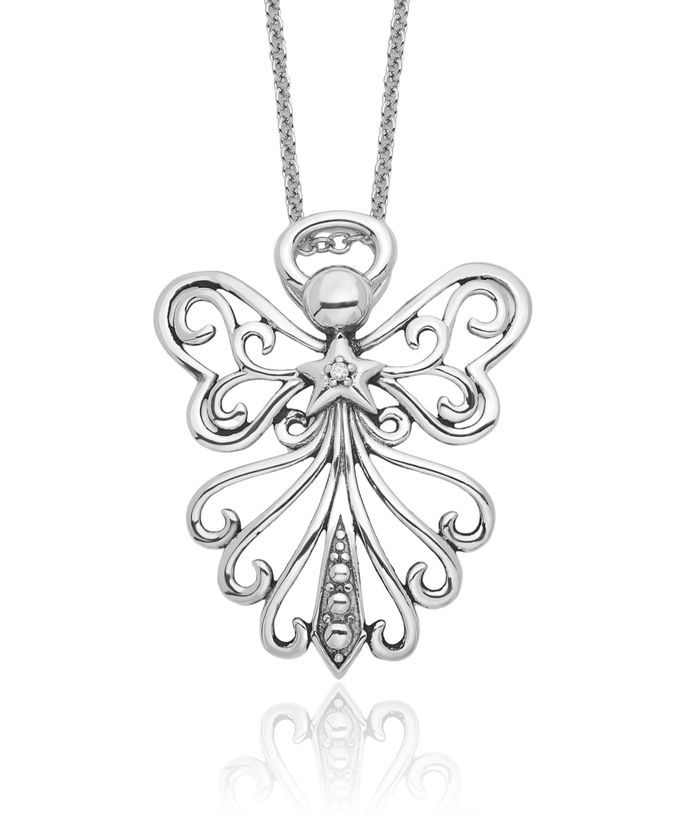 925 Sterling Silver Cubic Zirconia CZ Vintage Guardian Angel Wings Heavenly Necklace Chain