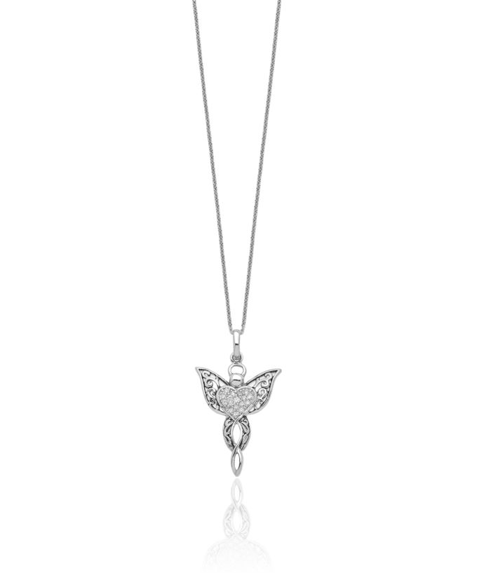 925 Sterling Silver Cubic Zirconia CZ Vintage Guardian Angel Wings of Blessing Necklace Chain