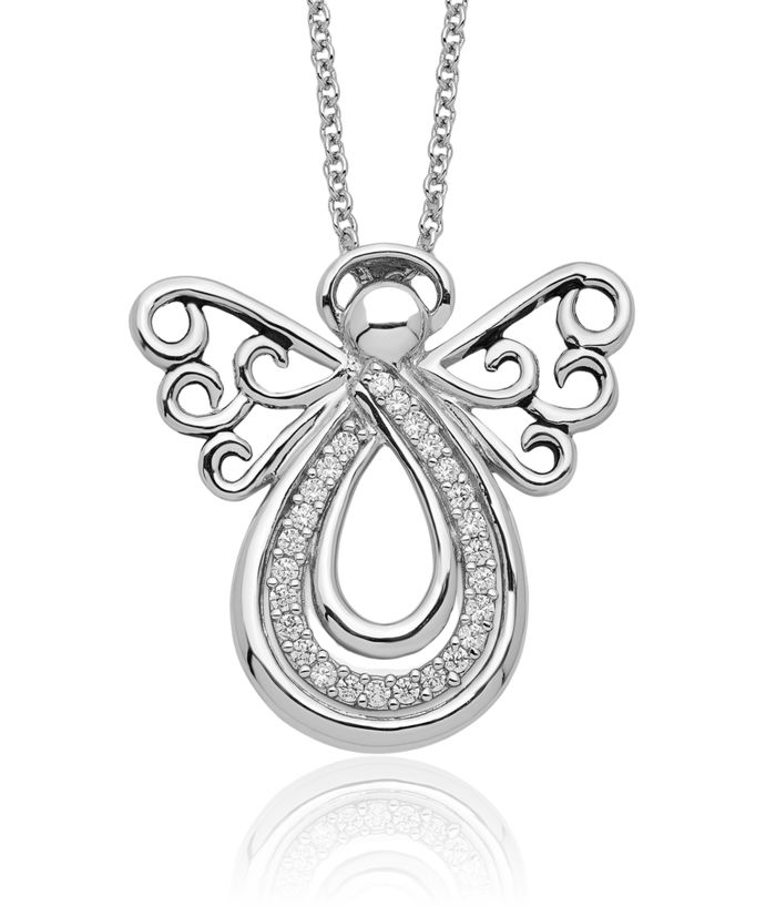 925 Sterling Silver Cubic Zirconia CZ Guardian Angel Wings of Comfort Necklace Chain