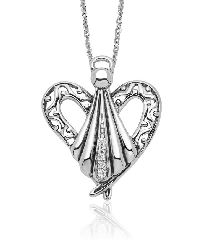 925 Sterling Silver Cubic Zirconia CZ Vintage Guardian Angel Wings of Friendship Necklace Chain