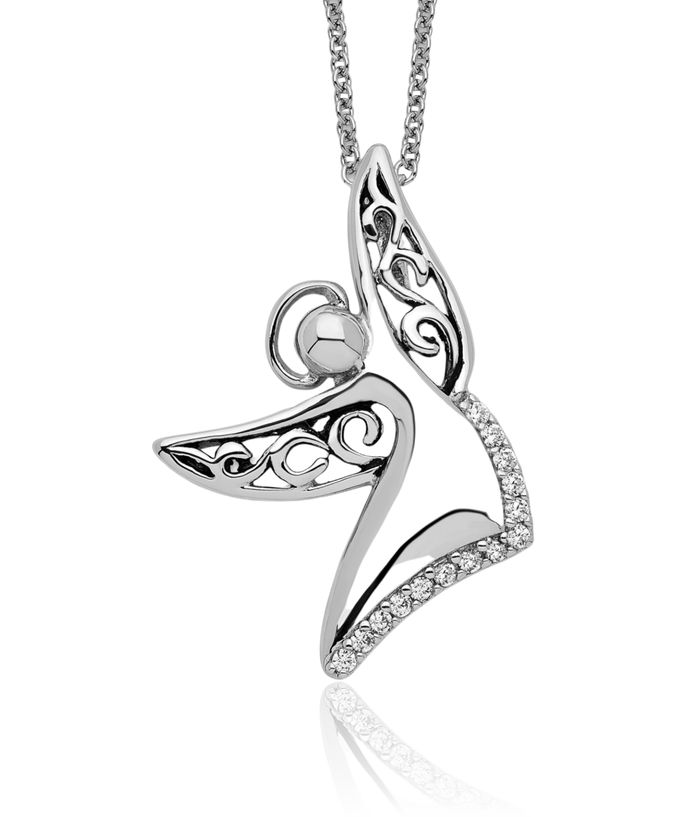 925 Sterling Silver Cubic Zirconia CZ Vintage Guardian Angel Wings of Joy Necklace Chain