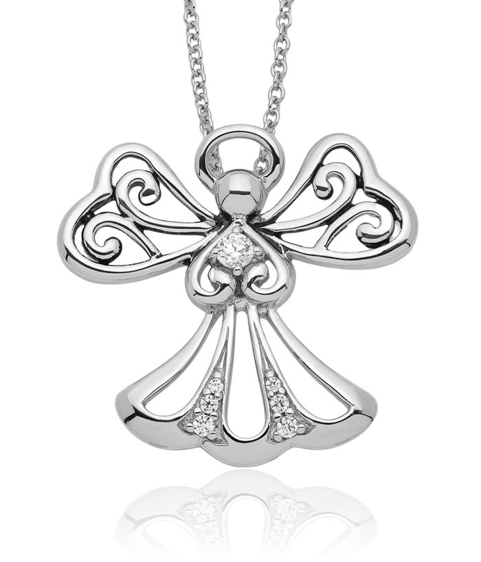 925 Sterling Silver Cubic Zirconia CZ Guardian Angel Wings of Kindness Chain Necklace