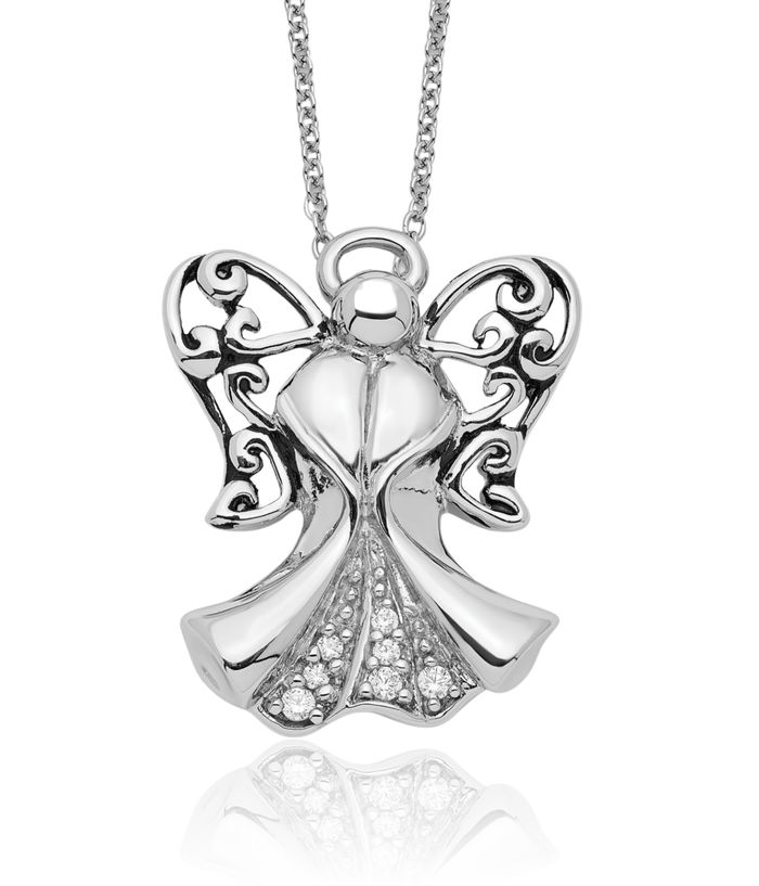 925 Sterling Silver Cubic Zirconia CZ Vintage Guardian Angel Wings of Strength Necklace Chain