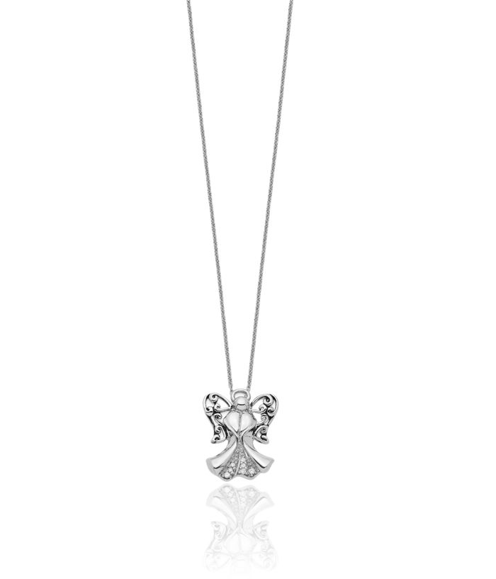 925 Sterling Silver Cubic Zirconia CZ Vintage Guardian Angel Wings of Strength Necklace Chain