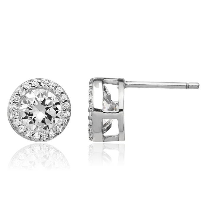 925 Sterling Silver Cubic Zirconia CZ Halo Round Stud Earrings