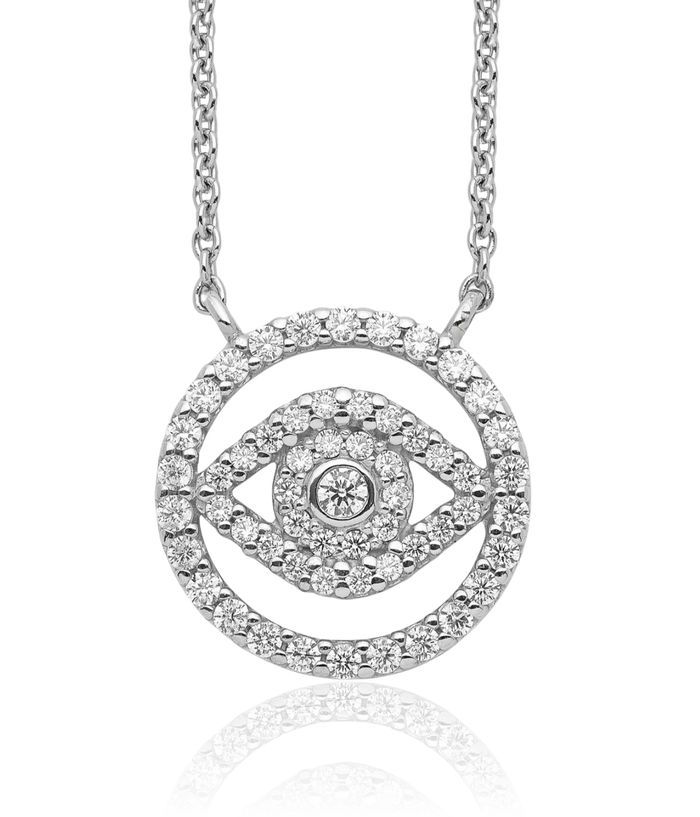 925 Sterling Silver Cubic Zirconia CZ Hamsa Hand of Fatima Evil Eye Protection Good Luck Chain Necklace