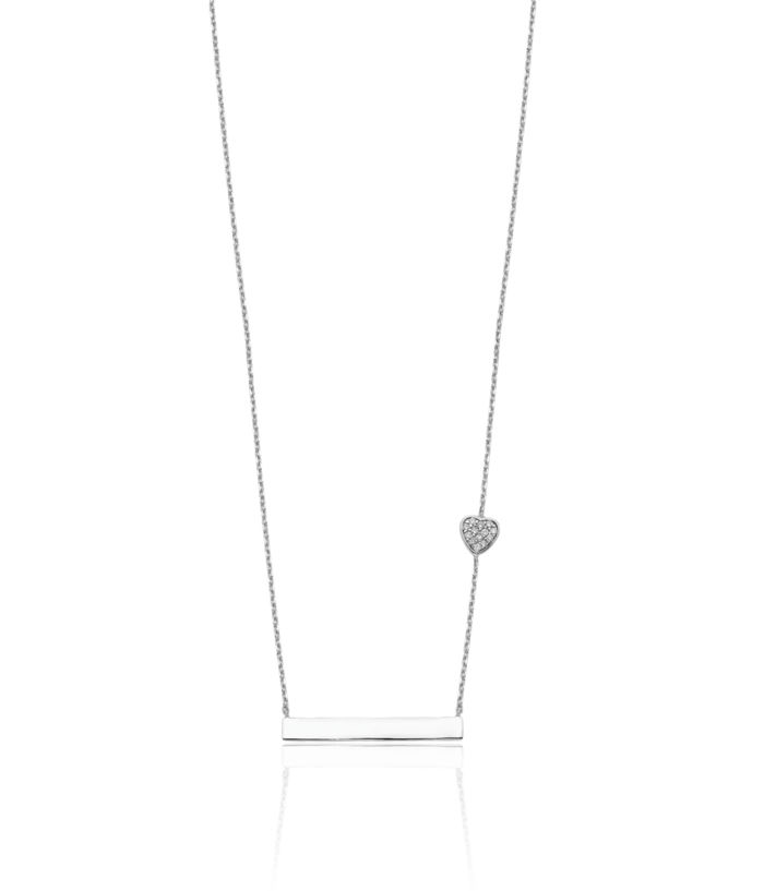 925 Sterling Silver Cubic Zirconia CZ Heart Bar Chain Necklace