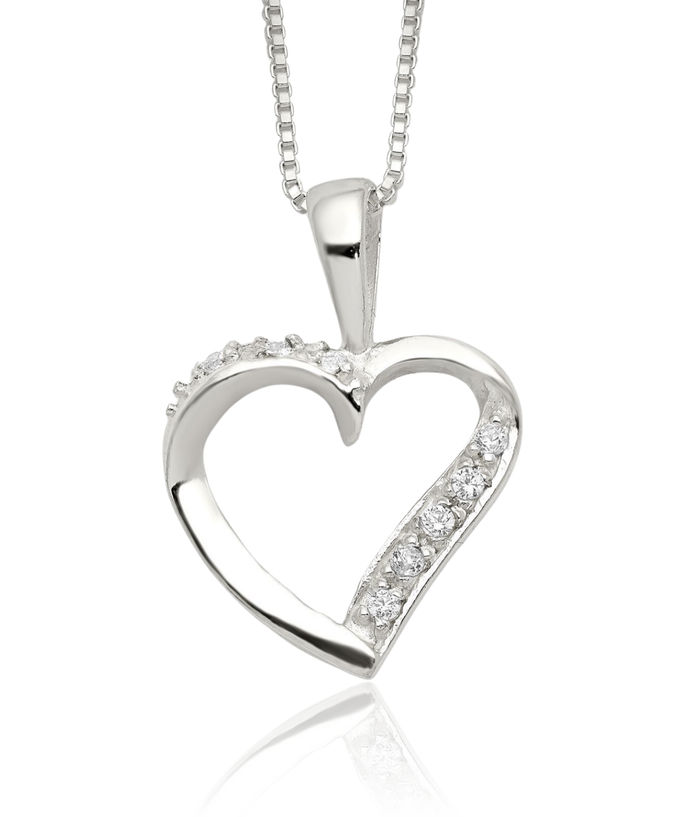 925 Sterling Silver Cubic Zirconia CZ Heart Chain Necklace