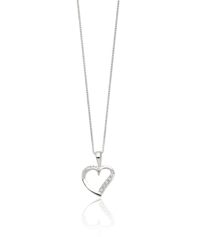 925 Sterling Silver Cubic Zirconia CZ Heart Chain Necklace