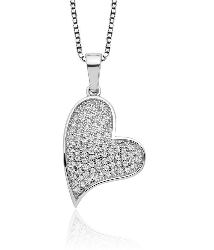 925 Sterling Silver Cubic Zirconia CZ Heart Chain Necklace