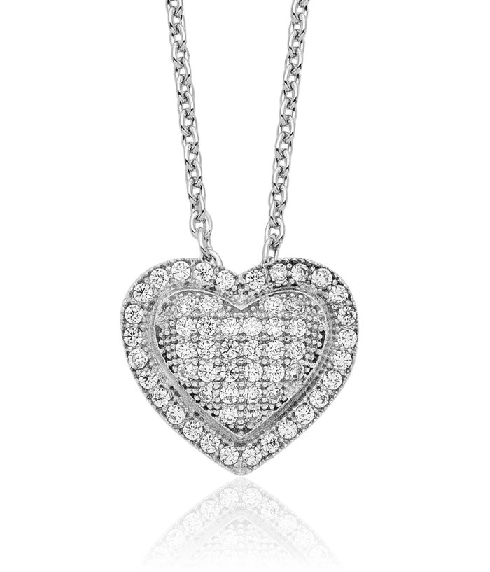 925 Sterling Silver Cubic Zirconia CZ Heart Chain Necklace