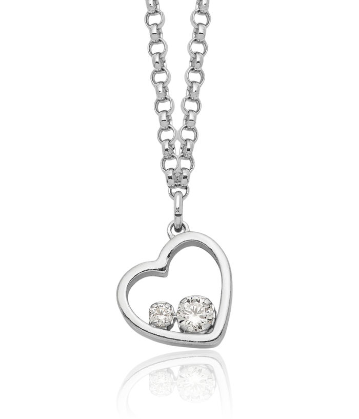 925 Sterling Silver Cubic Zirconia CZ Heart Chain Necklace