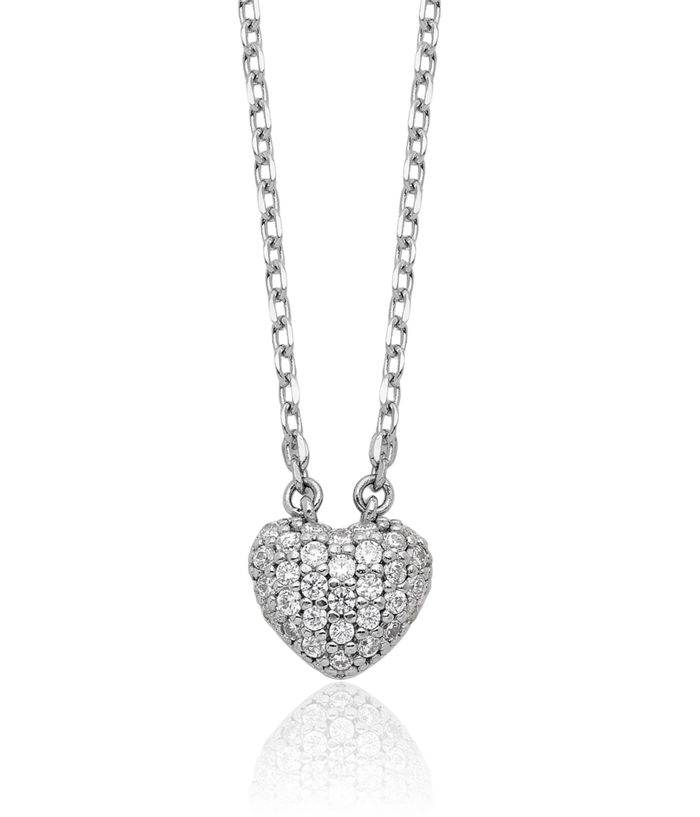 925 Sterling Silver Cubic Zirconia CZ Heart Chain Necklace