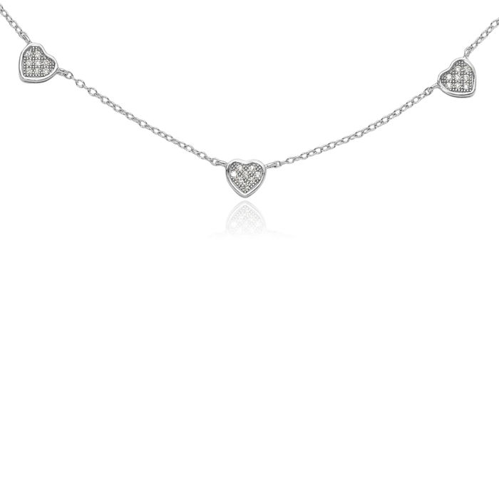 925 Sterling Silver Cubic Zirconia CZ Heart Chain Necklace