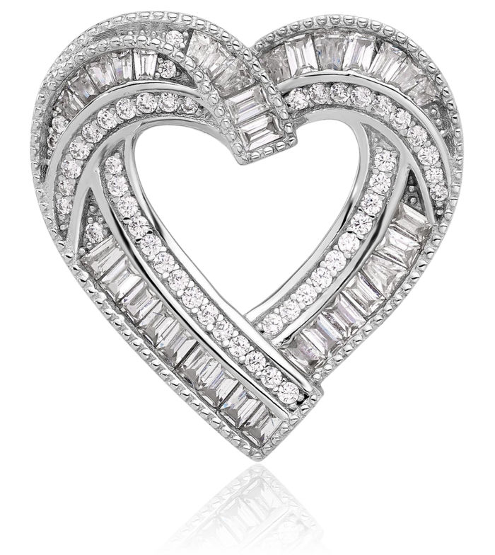 925 Sterling Silver Cubic Zirconia CZ Heart Floating Chain Slide Pendant Necklace Charm