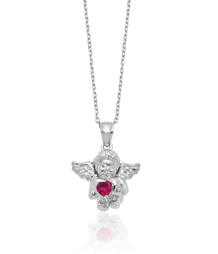 925 Sterling Silver Cubic Zirconia CZ July Birthstone Heart Guardian Angel Wings Ash Holder Chain Urn Necklace for Ashes Cremation Jewelry