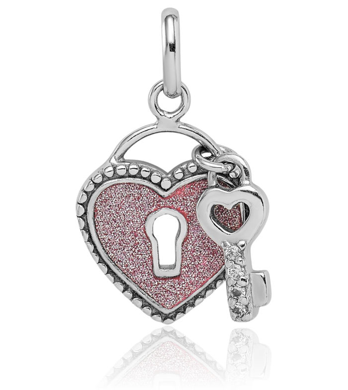 925 Sterling Silver Cubic Zirconia CZ Heart Key Necklace Chain Pendant Charm