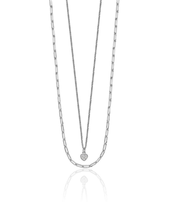 925 Sterling Silver Cubic Zirconia CZ Heart Layering Necklace Chain