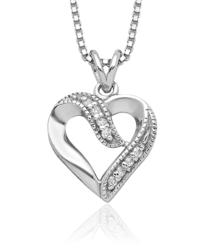 925 Sterling Silver Cubic Zirconia CZ Heart Necklace Love Pendant Friendship Charm Chain