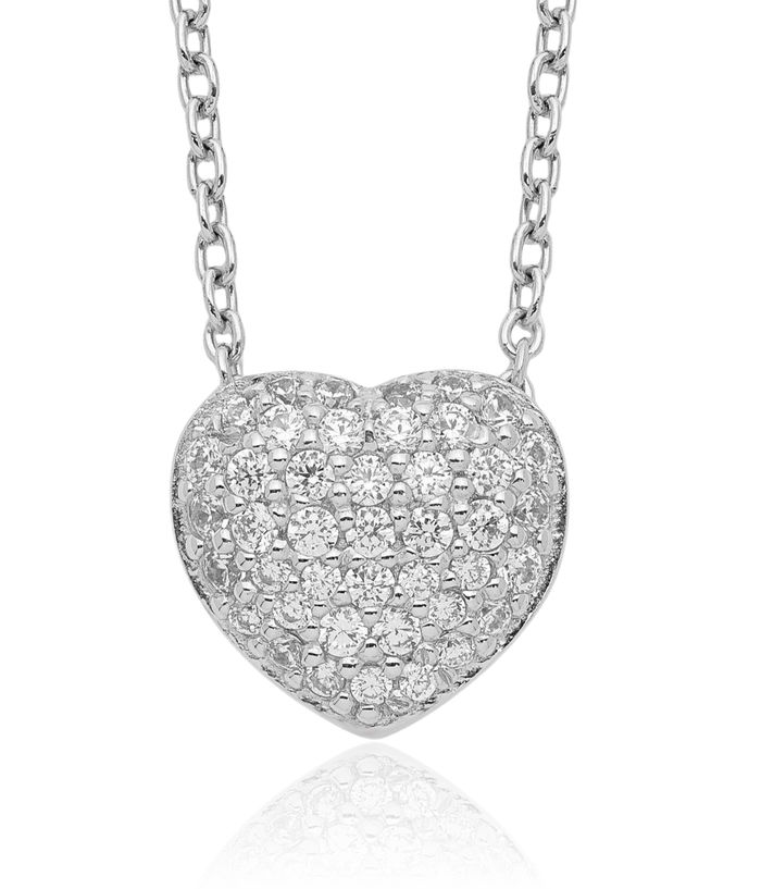 925 Sterling Silver Cubic Zirconia CZ Heart Necklace Love Pendant Friendship Charm Chain