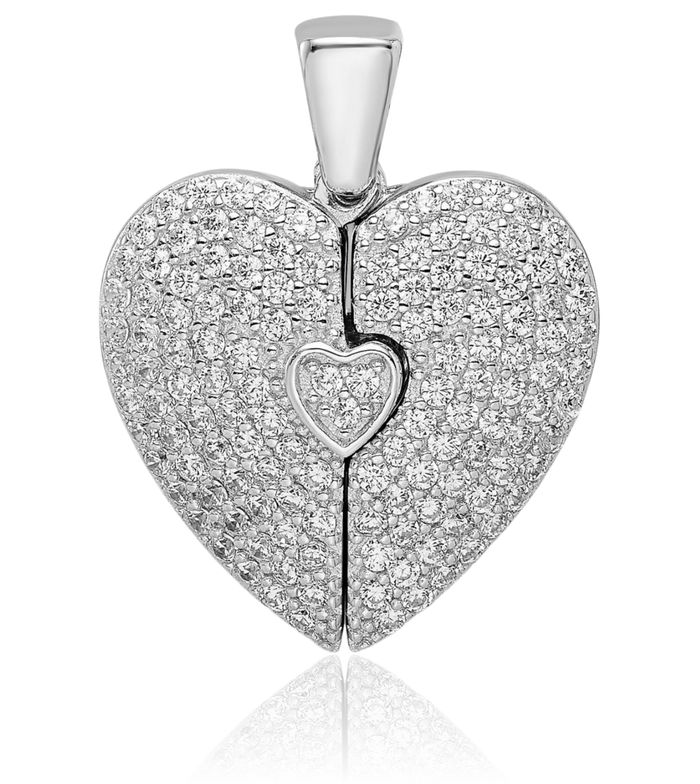 925 Sterling Silver Cubic Zirconia CZ Opening Heart Necklace Love Pendant Charm