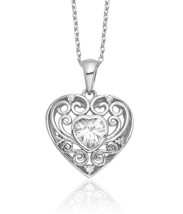 925 Sterling Silver Cubic Zirconia CZ Heart Necklace Love Pendant Friendship Charm Chain