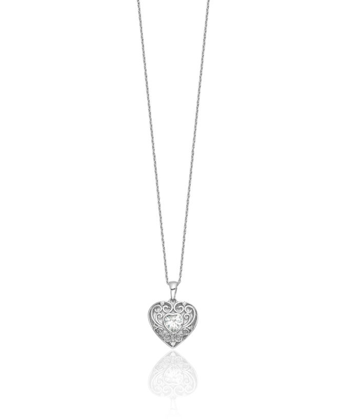 925 Sterling Silver Cubic Zirconia CZ Heart Necklace Love Pendant Friendship Charm Chain