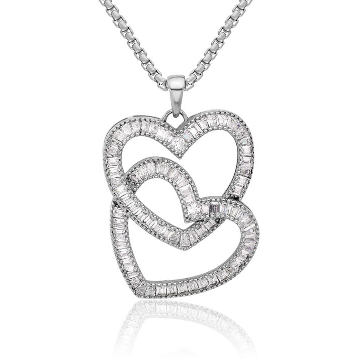 925 Sterling Silver Cubic Zirconia CZ Heart Necklace Love Pendant Charm