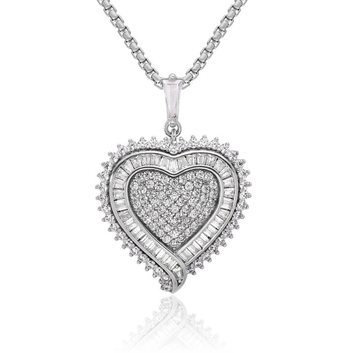 925 Sterling Silver Cubic Zirconia CZ Heart Necklace Love Pendant Charm