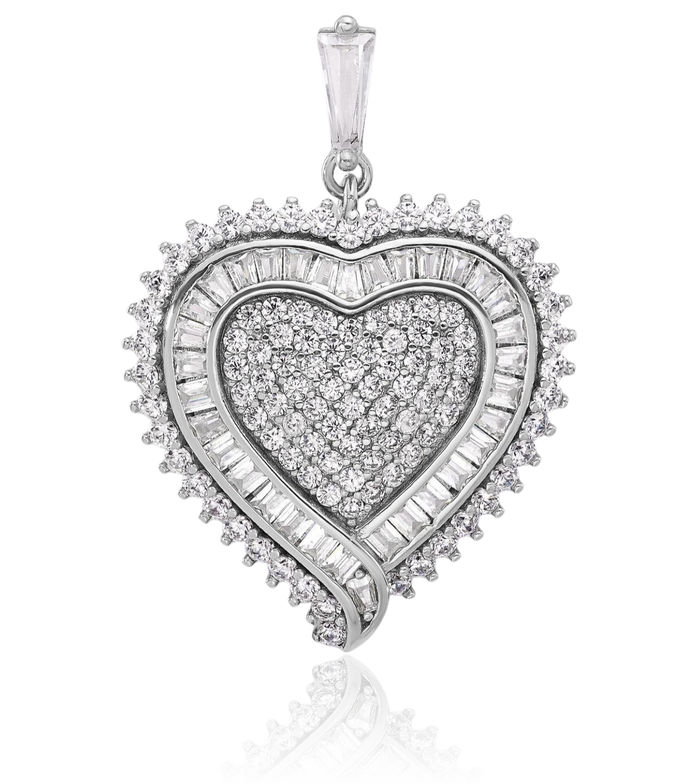 925 Sterling Silver Cubic Zirconia CZ Heart Necklace Love Pendant Charm