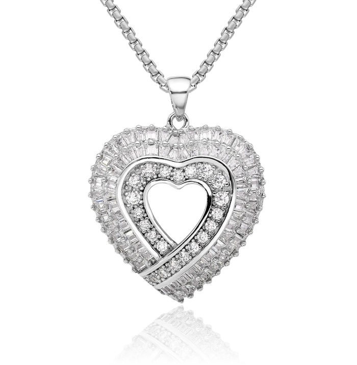 925 Sterling Silver Cubic Zirconia CZ Heart Necklace Love Pendant Charm