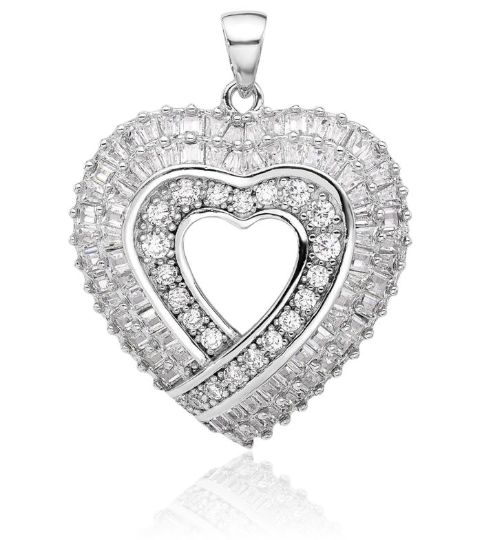 925 Sterling Silver Cubic Zirconia CZ Heart Necklace Love Pendant Charm