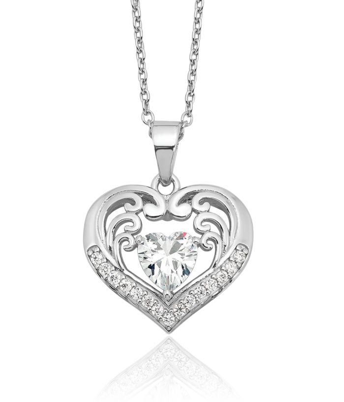 925 Sterling Silver Cubic Zirconia CZ Heart Necklace Love Pendant Friendship Charm Chain