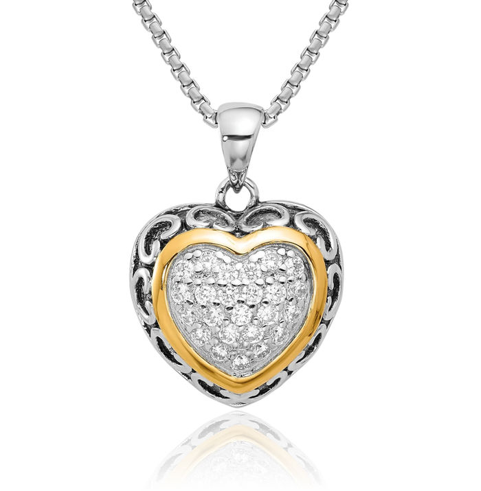 925 Sterling Silver Cubic Zirconia CZ Vintage Heart Necklace Love Pendant Charm