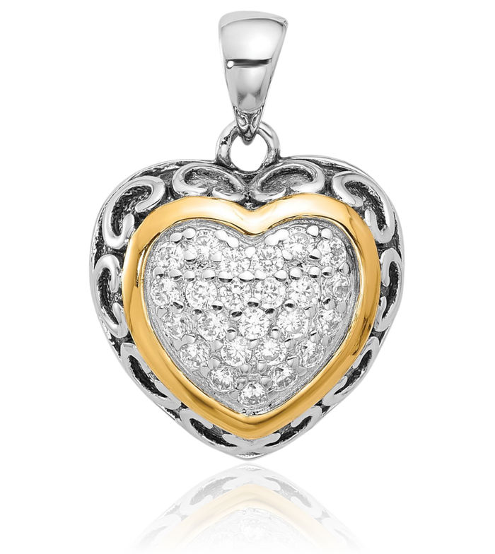 925 Sterling Silver Cubic Zirconia CZ Vintage Heart Necklace Love Pendant Charm