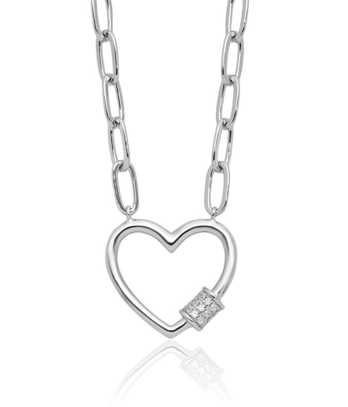 925 Sterling Silver Cubic Zirconia CZ Heart Paperclip Link Necklace Chain