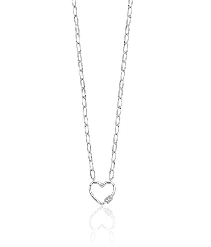 925 Sterling Silver Cubic Zirconia CZ Heart Paperclip Link Necklace Chain