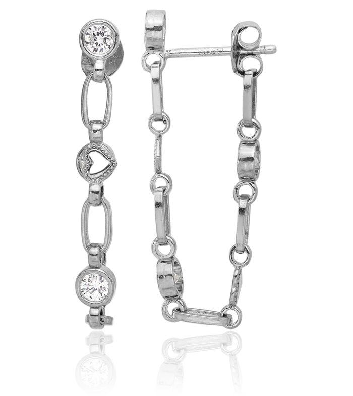 925 Sterling Silver Cubic Zirconia CZ Heart Post Drop Dangle Earrings