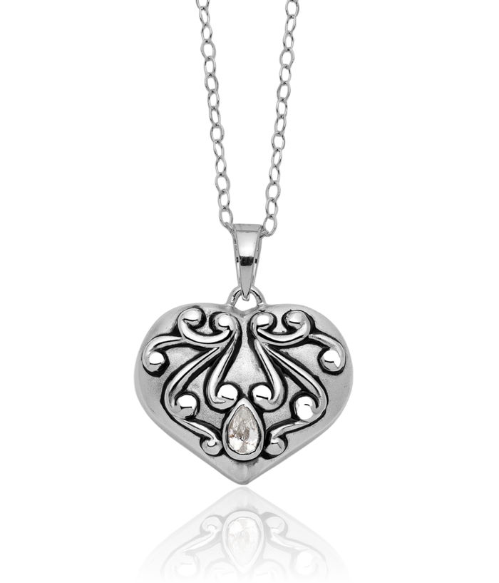 925 Sterling Silver Vintage Cubic Zirconia CZ Heart Remembrance Ash Holder Chain Urn Necklace for Ashes Cremation Jewelry