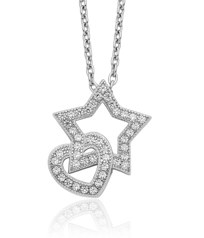 925 Sterling Silver Cubic Zirconia CZ Heart Star Necklace