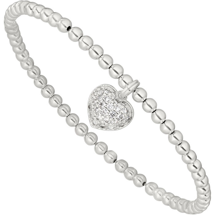 925 Sterling Silver Cubic Zirconia CZ Heart Stretch Wrap Charm Bracelet