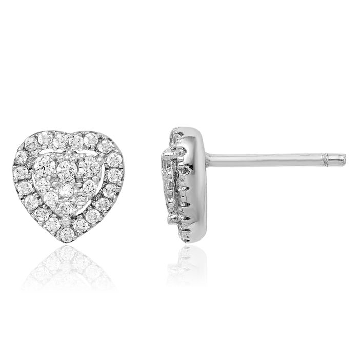 925 Sterling Silver Cubic Zirconia CZ Heart Stud Earrings