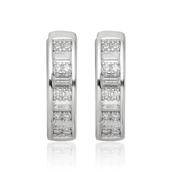 925 Sterling Silver Cubic Zirconia CZ Huggie Small Hoop Earrings