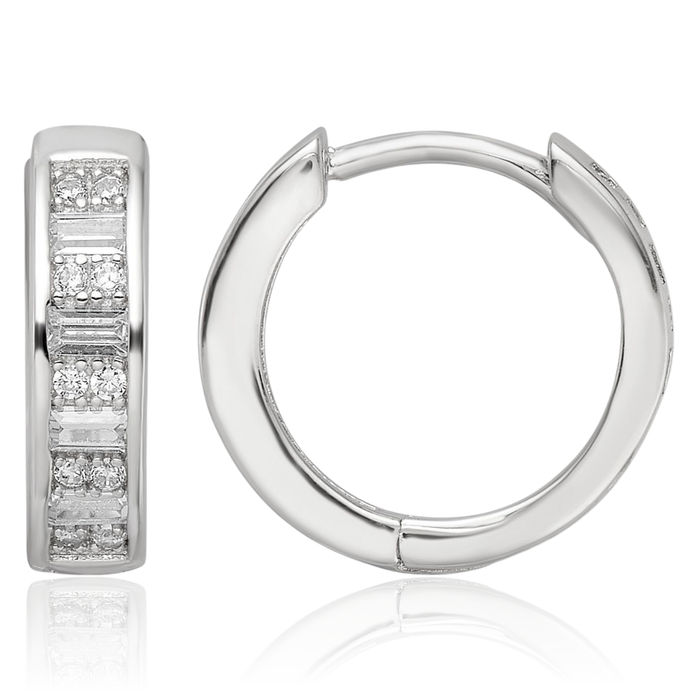 925 Sterling Silver Cubic Zirconia CZ Huggie Small Hoop Earrings