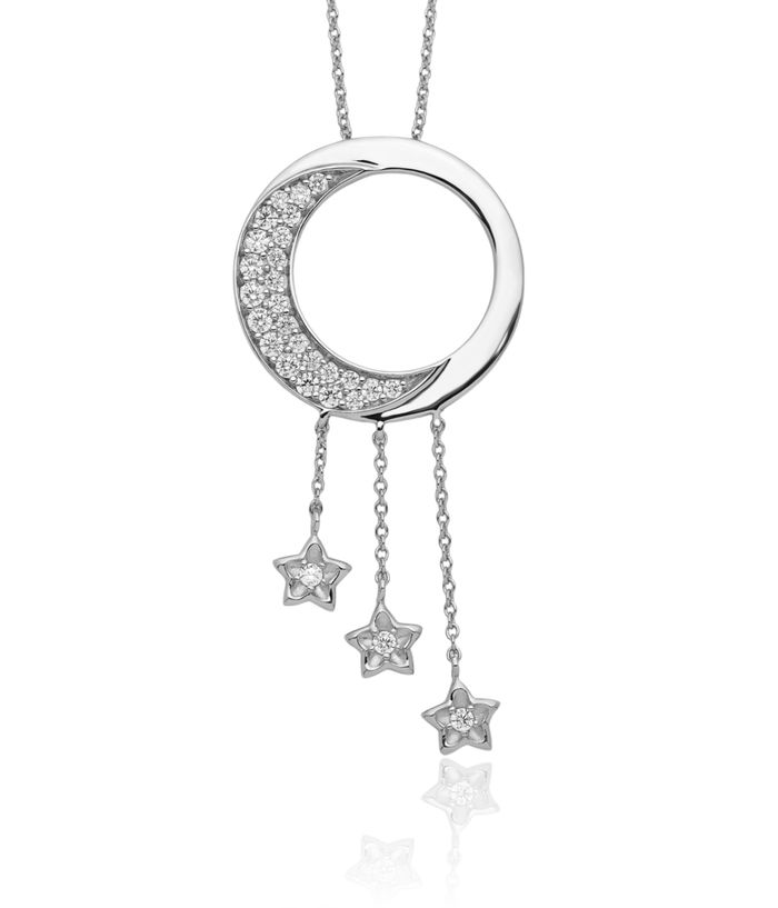 925 Sterling Silver Cubic Zirconia CZ I Promise You Crescent Moon Stars Necklace Chain Celestial Jewelry