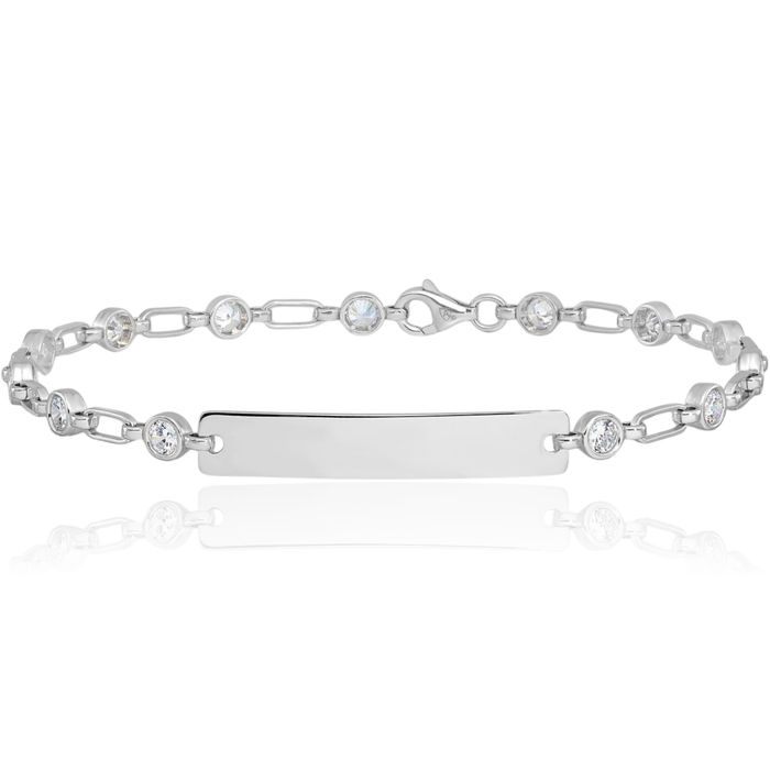 925 Sterling Silver Cubic Zirconia CZ Name Bar Identification ID Bracelet