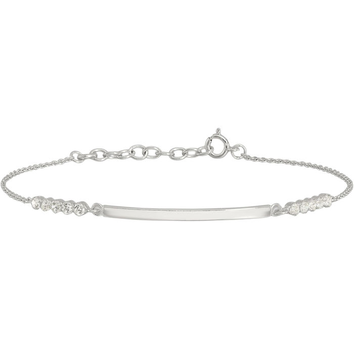 925 Sterling Silver Cubic Zirconia CZ Name Bar Identification ID Bracelet