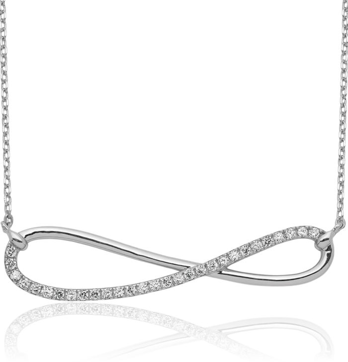 925 Sterling Silver Cubic Zirconia CZ Infinity Twisted Love Knot Symbol Chain Necklace