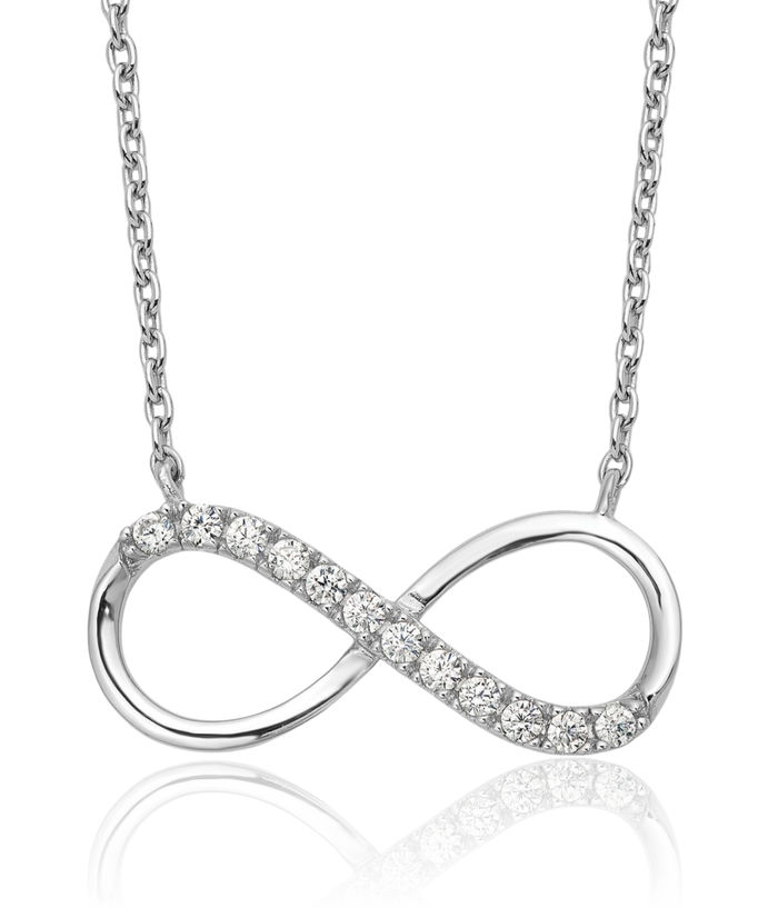 925 Sterling Silver Cubic Zirconia CZ Infinity Twisted Love Knot Symbol Necklace Chain