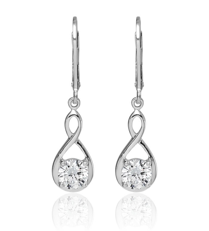 925 Sterling Silver Cubic Zirconia CZ Infinity Twisted Love Knot Symbol Drop Dangle Earrings